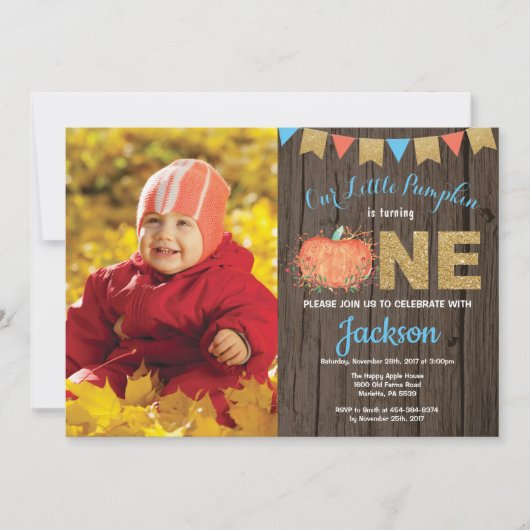 Invitation Rustic Boy Citrouille Automne Anniversaire Invitat (Devant)