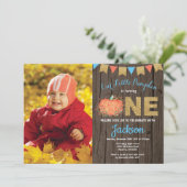 Invitation Rustic Boy Citrouille Automne Anniversaire Invitat (Debout devant)