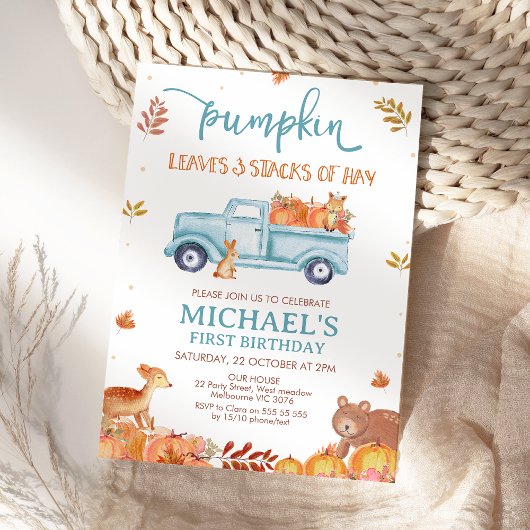 Invitation Rustic Brown Fall Pumpkin Truck 1st Birthday