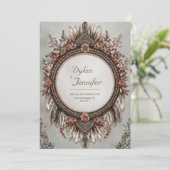Invitation Rustic Brown Feather Dusty Rose Floral Wedding (Debout devant)