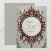 Invitation Rustic Brown Feather Dusty Rose Floral Wedding (Devant / Derrière)