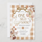 Invitation Rustic Brown Gingham One Silly Goose Birthday  (Devant)