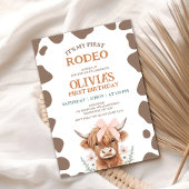 Invitation Rustic Brown Highland Cow First Rodeo 1st Birthday