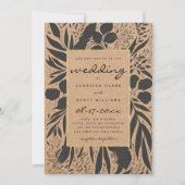 Invitation Rustic brown paper black gold floral wedding (Devant)