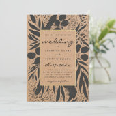 Invitation Rustic brown paper black gold floral wedding (Debout devant)