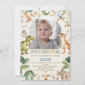 Invitation Rustic Brown Stomp Chomp Roar Dinosaur Birthday (Devant)