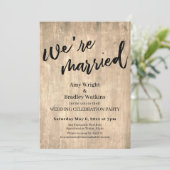 Invitation Rustic Brown Wood Nous sommes mariés Mariage Récep (Debout devant)