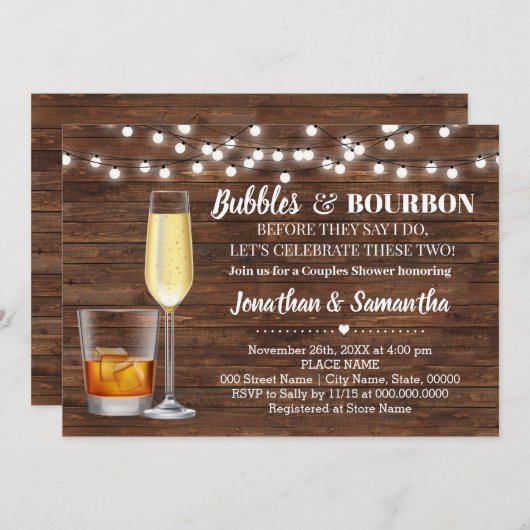 Invitation Rustic Bubbles & bourbon avant de faire la fête de (Devant / Derrière)