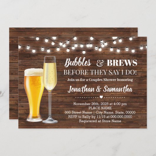 Invitation Rustic Bubbles & brins avant que je ne les couples (Devant / Derrière)