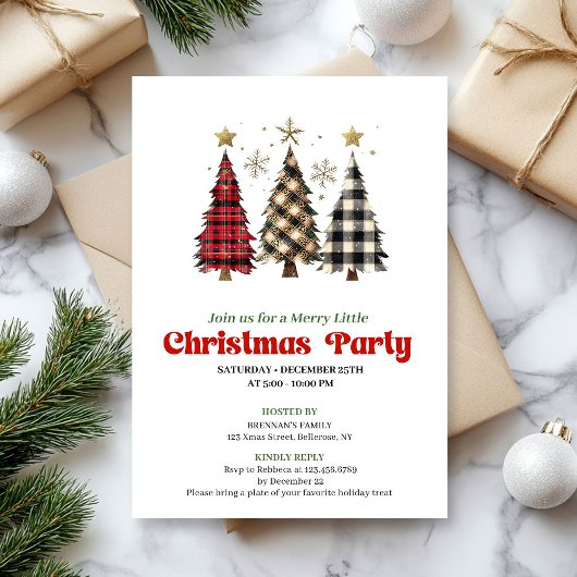 Invitation Rustic buffalo plaid Christmas tree holiday invite