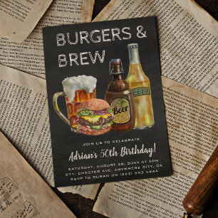 Invitation Rustic Burgers & Brew Anniversaire BBQ
