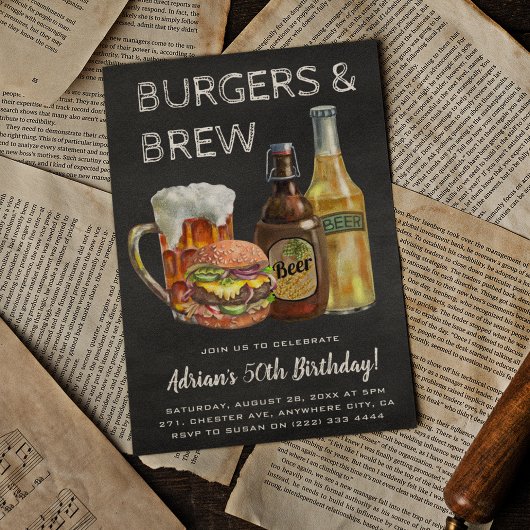 Invitation Rustic Burgers & Brew Anniversaire BBQ