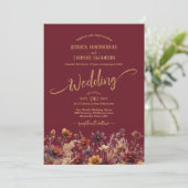 Invitation Rustic Burgundy Boho Wildflowers Elegant Wedding (Debout devant)