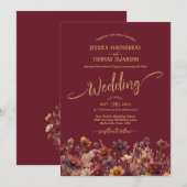 Invitation Rustic Burgundy Boho Wildflowers Elegant Wedding (Devant / Derrière)
