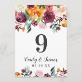Invitation Rustic Burgundy Fall Floral Mariage Numéro de tabl (Dos)