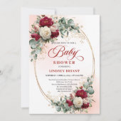 Invitation Rustic Burgundy Peony Gold Baby Shower Invite (Devant)