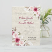 Invitation Rustic Burgundy Watercolor Floral Lace Wedding (Debout devant)