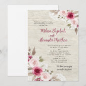 Invitation Rustic Burgundy Watercolor Floral Lace Wedding (Devant / Derrière)