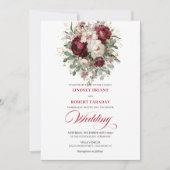 Invitation Rustic Burgundy White Floral Eucalyptus Gold Weddi (Devant)