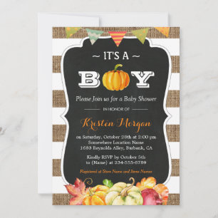 Invitation Rustic Burlap Citrouille C'est un garçon Baby show