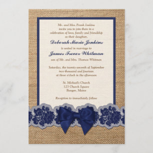 Invitation Rustic Burlap, Dentelle IMPRIMÉE, Mariage de Bow I