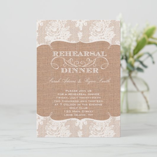 Invitation Rustic Burlap Dîner de répétition d'impression et  (Debout devant)