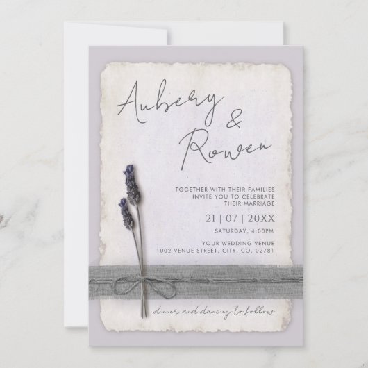 Invitation Rustic Burlap Eco Boho Lavender Mariage photo (Devant)