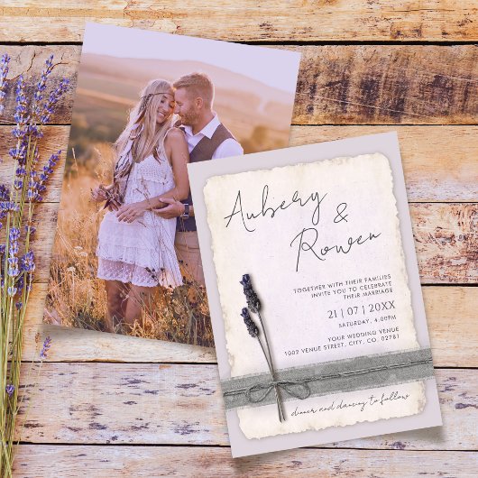 Invitation Rustic Burlap Eco Boho Lavender Mariage photo