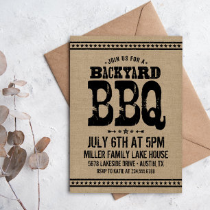Invitation Rustic Burlap Jardin BBQ Party