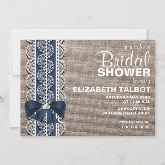 Invitation Rustic Burlap, Lace & Bow (Devant)