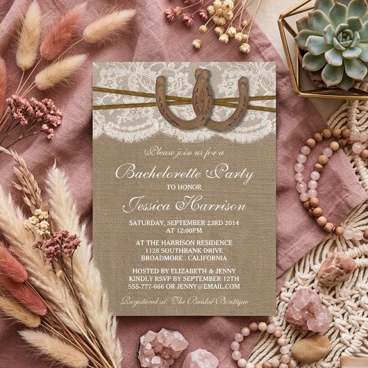 Invitation Rustic Burlap & Lace Horseshoe Bachelorette Party