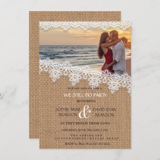 Invitation Rustic Burlap Lace Photo NOUS N'EN SOMMES PAS MOIN (Devant / Derrière)