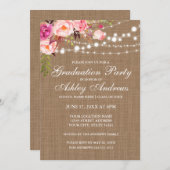 Invitation Rustic Burlap Lights Pink Graduation Party Invitat (Devant / Derrière)