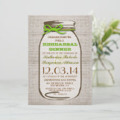Invitation Rustic Burlap Mason Jar Dîner de répétition (Debout devant)
