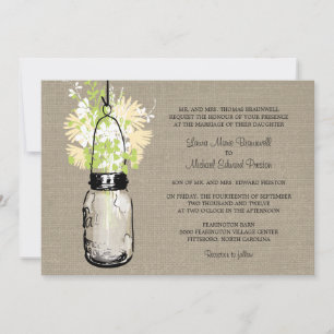 Invitation Rustic Burlap Mason Jar et Mariage Fleur sauvage