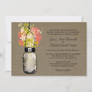 Invitation Rustic Burlap Mason Jar et Mariage Fleur sauvage