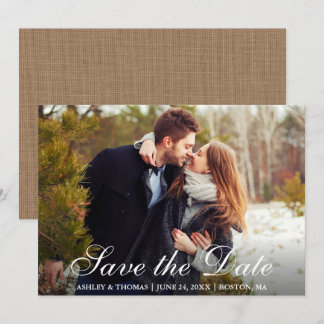 Invitation Rustic Burlap Save the Date Couple Photo