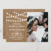 Invitation Rustic Burlap String Lumières Mariage photo (Devant / Derrière)