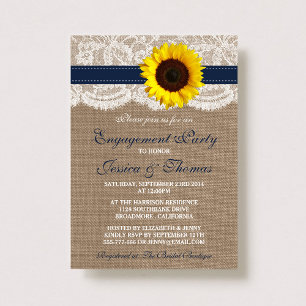 Invitation Rustic Burlap Tournesol Partie d'engagement ou dou