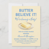 Invitation Rustic Butter Yellow Blue Boy Baby Shower (Devant)