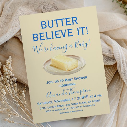 Invitation Rustic Butter Yellow Blue Boy Baby Shower