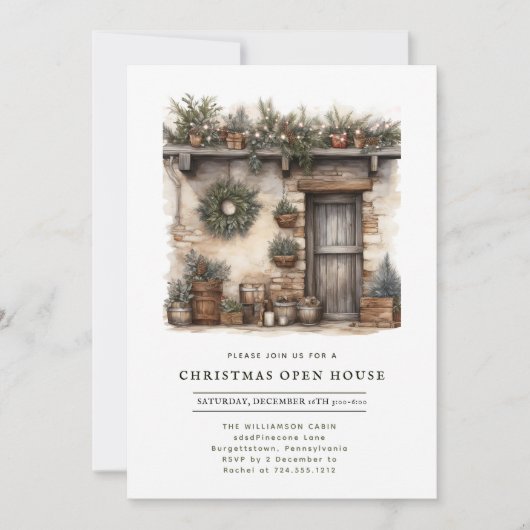 Invitation Rustic Cabin Christmas Open House (Devant)