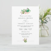 Invitation Rustic Cactus Rose Elegant Modern QR Code Wedding (Debout devant)
