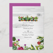 Invitation Rustic Cactus Succulents QR Code RSVP Mariage (Devant / Derrière)