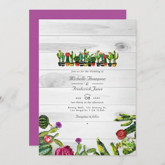 Invitation Rustic Cactus Succulents QR Code RSVP Mariage (Devant / Derrière)