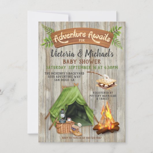 Invitation Rustic Camping Baby shower d'aventure (Devant)