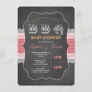 Invitation Rustic Chalk En vichy Baby shower Barbecue Invitat
