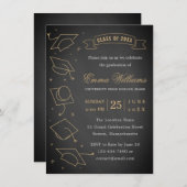 Invitation Rustic Chalkboard Black and Gold Graduation Party (Devant / Derrière)