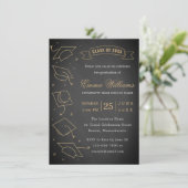 Invitation Rustic Chalkboard Black and Gold Graduation Party (Debout devant)