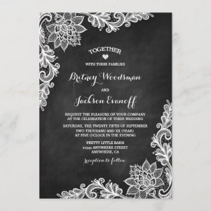 Invitation Rustic Chalkboard Floral dentelle mariage invitati